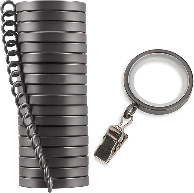 MODE Cambria Designer Series - Premium Easy Glide 18 Count Small Curtain Rings - Metal with Nylon Inserts and Clips - 1 inch Inner Diameter - use for rods 5/8" or Smaller - Matte Graphite - Image 1